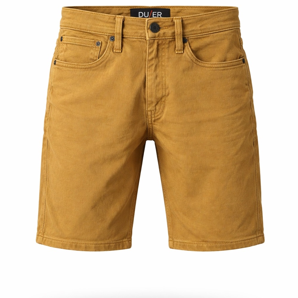 DUER Men’s Flat-Front Shorts in Mustard Yellow